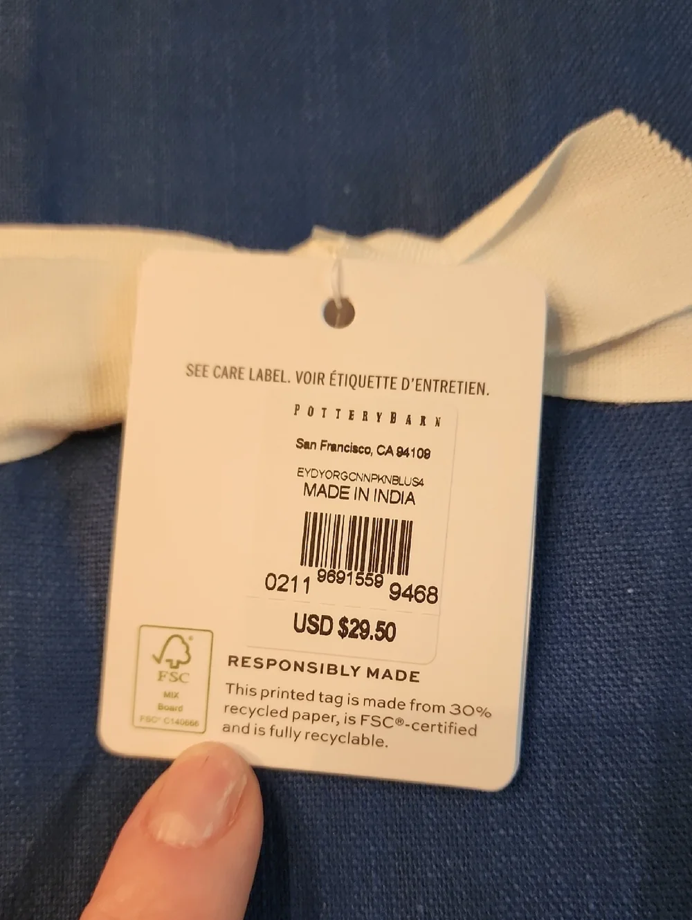NWT Pottery Barn Everyday Napkins in Blue Organic Cotton Set of 4